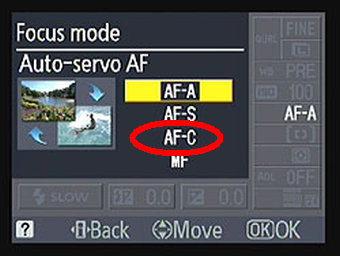 Nikon D3100, nastavení režimu AF-C